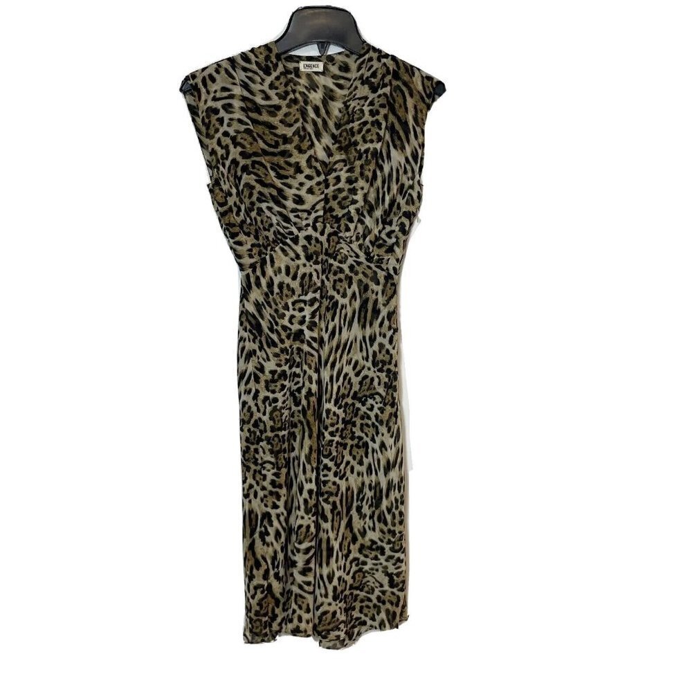 L'AGENCE Womens Sleeveless Leopard Print Sheath Dress Brown Sz‎ 0 V-Neck Formal